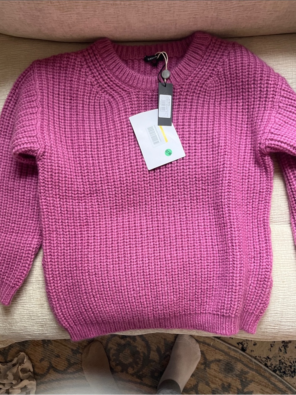 Bellwood Bubblegum Pink Waffle-Knit Crewneck Sweater